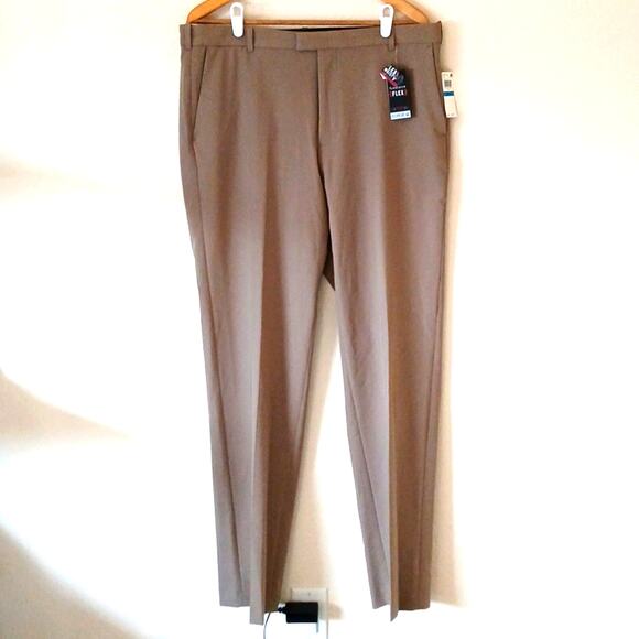 Van Heusen Flex Fit Khaki Flat Front Straight Fit Trouser Slacks - Picture 2 of 6
